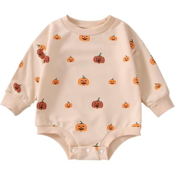 Halloween Baby Girl Boy Clothes‎ Pumpkin Romper Sweatshirt Onesie Bodysuit - Picture 1 of 7